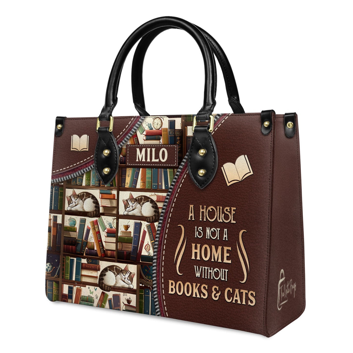 A House Is Not A Home Without Books And Cats DNRZ1802003A Leather Bag