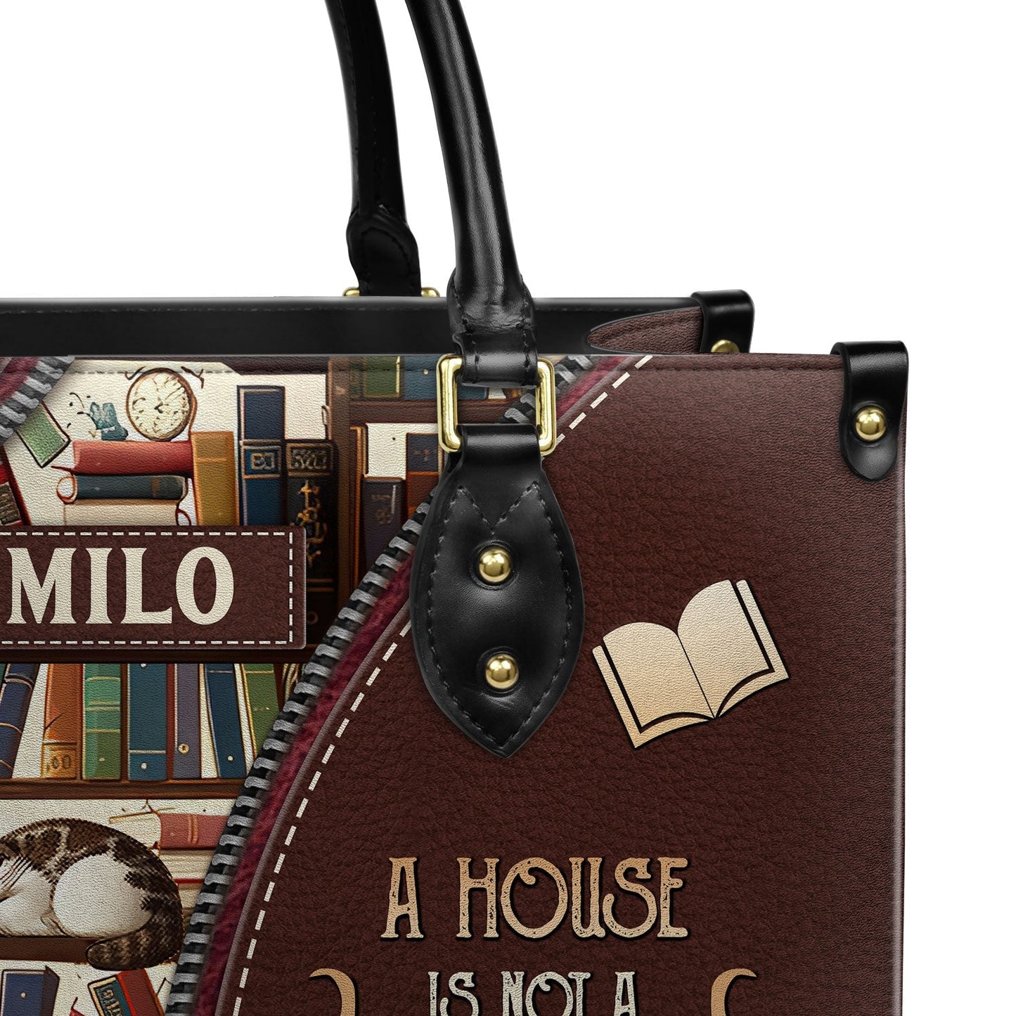 A House Is Not A Home Without Books And Cats DNRZ1802003A Leather Bag