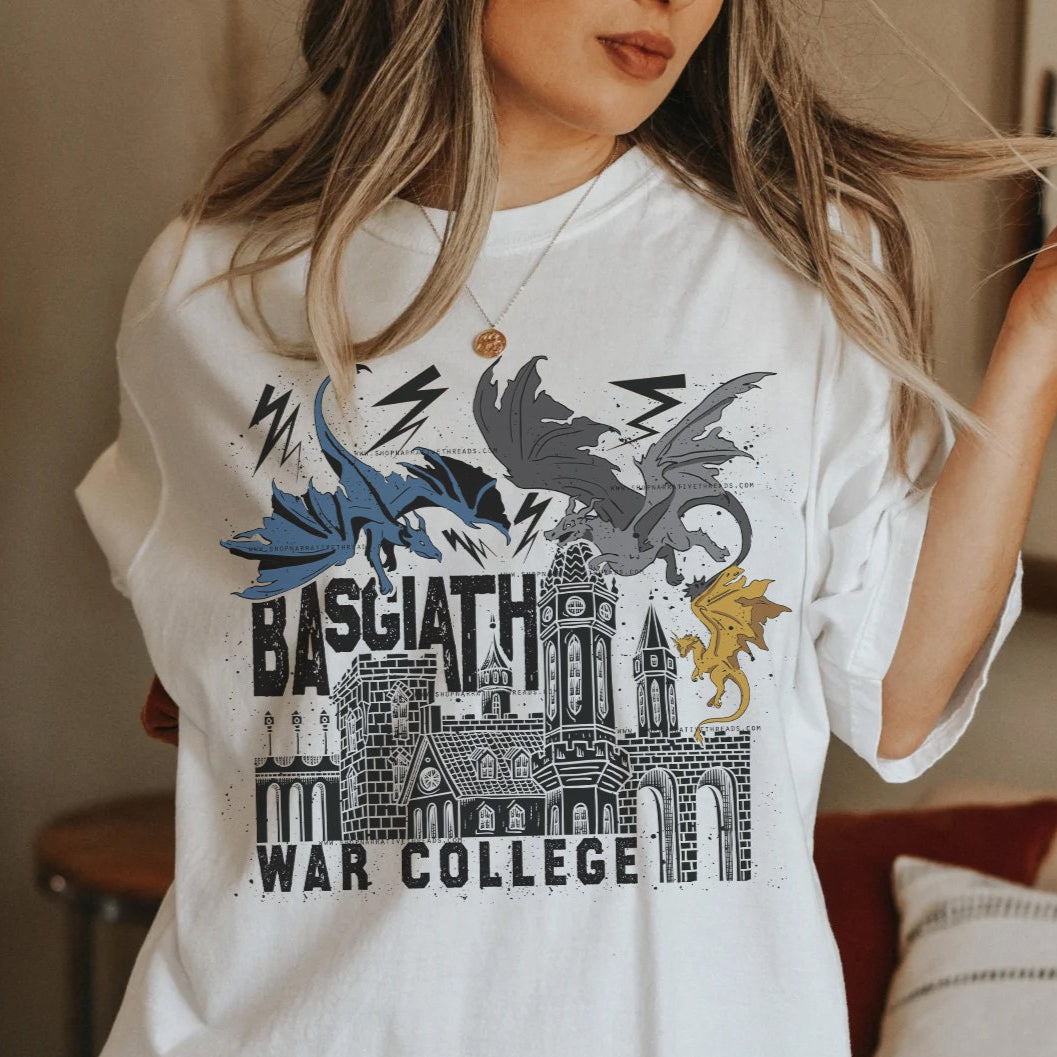 Basgiath War College Campus T-Shirt | OFFICIALLY LICENSED | Fourth Wing Rebecca Yarros Dragon Tairn Andarna Sgaeyl Threshing Signet Empyrean