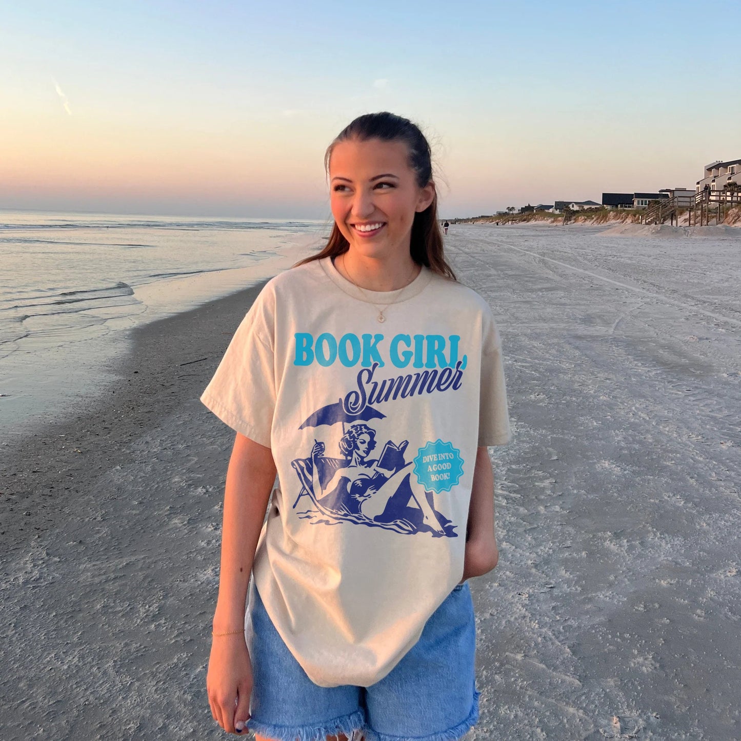 Book Girl Summer Shirt | Beach Book Lover Summer Bookish Funny Reader Oversized Beach Shirt Bookish Vacation Shirt Coconut Girl Romance Book