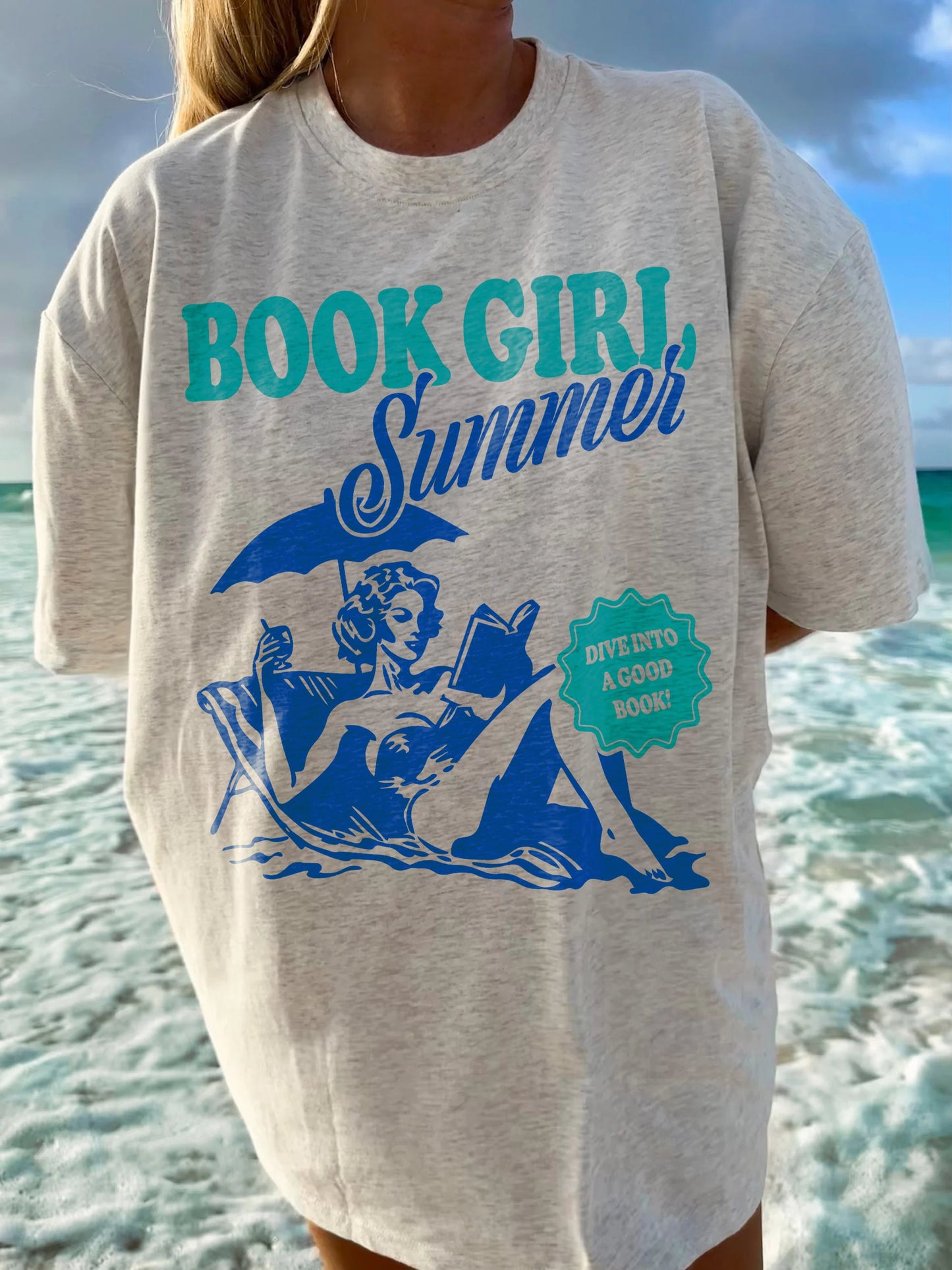 Book Girl Summer Shirt | Beach Book Lover Summer Bookish Funny Reader Oversized Beach Shirt Bookish Vacation Shirt Coconut Girl Romance Book