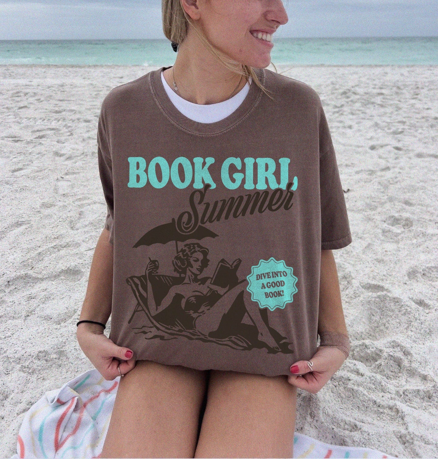 Book Girl Summer Shirt | Beach Book Lover Summer Bookish Funny Reader Oversized Beach Shirt Bookish Vacation Shirt Coconut Girl Romance Book