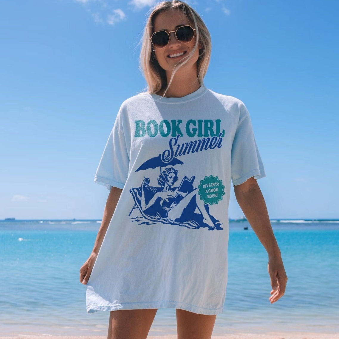 Book Girl Summer Shirt | Beach Book Lover Summer Bookish Funny Reader Oversized Beach Shirt Bookish Vacation Shirt Coconut Girl Romance Book