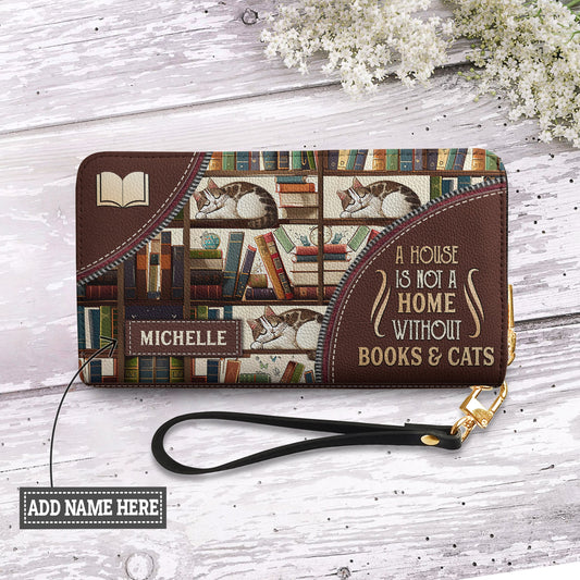 A House Is Not A Home Without Books And Cats DNRZ100723900 Zip Around Leather Wallet