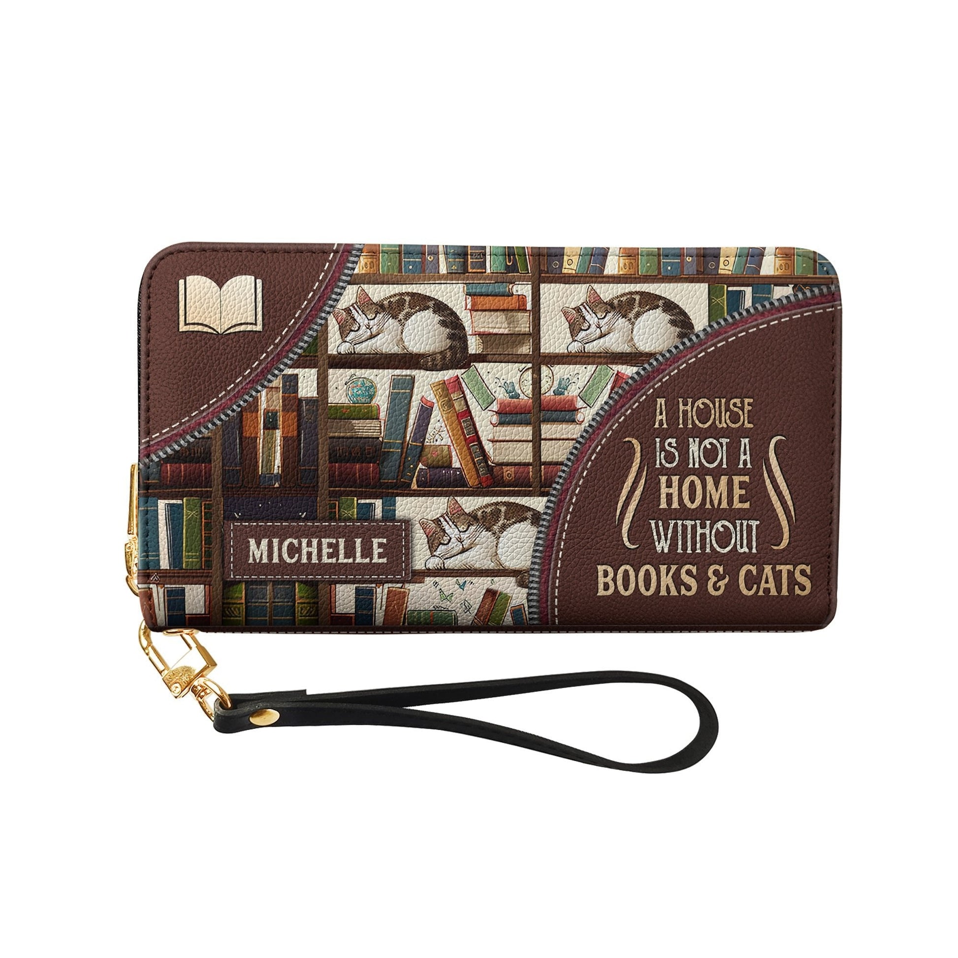 A House Is Not A Home Without Books And Cats DNRZ100723900 Zip Around Leather Wallet