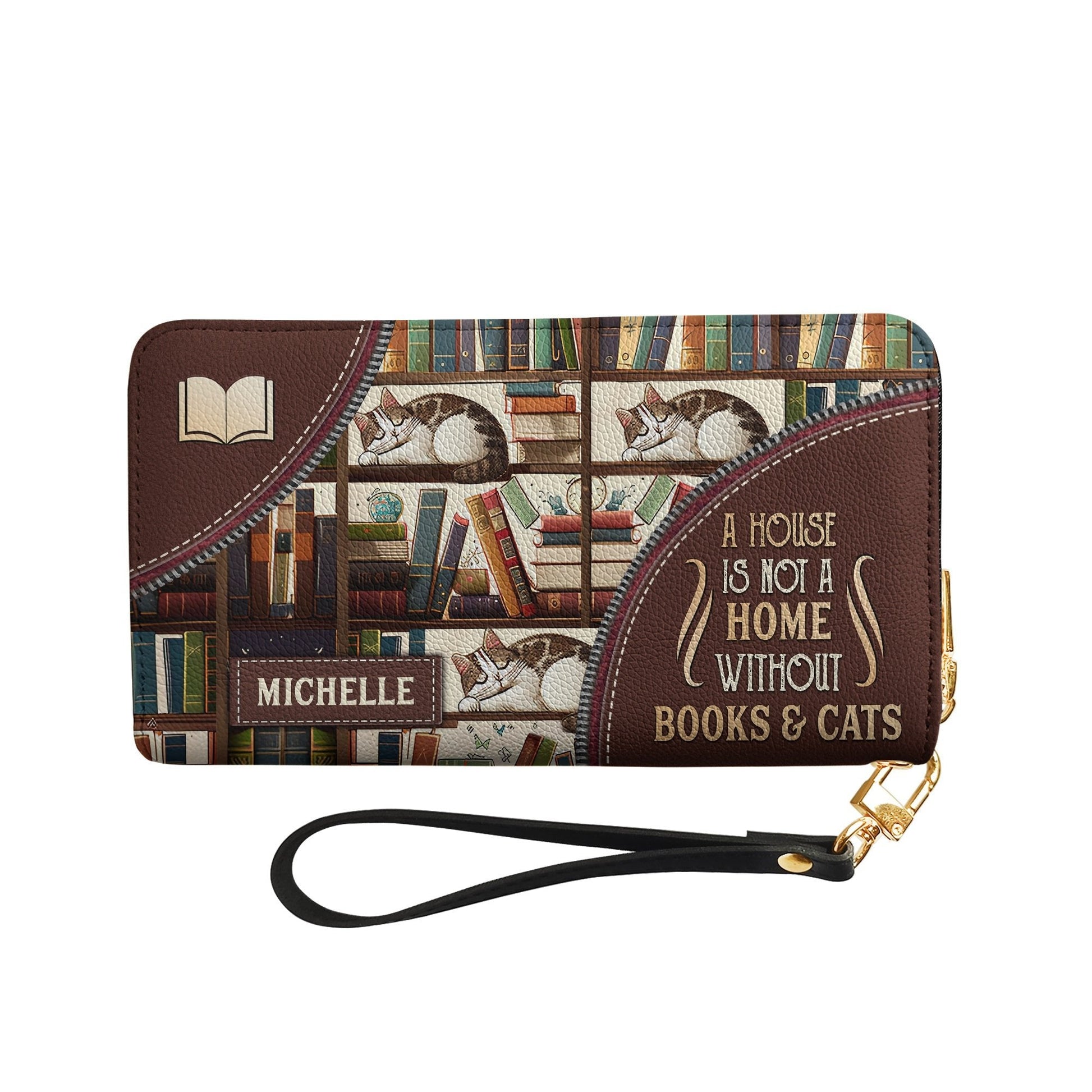 A House Is Not A Home Without Books And Cats DNRZ100723900 Zip Around Leather Wallet