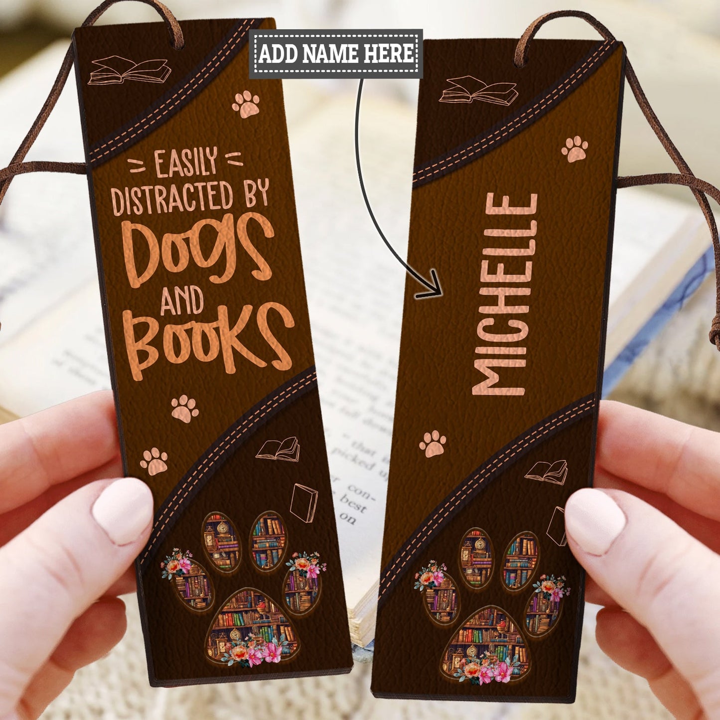 Easily Distracted By Dogs And Books HHRZ28115960FP Leather Bookmark